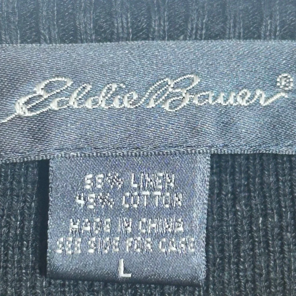 Eddie Bauer Mens‎ V Neck Sweater Vest Size L Black Linen Cotton Blend Preppy